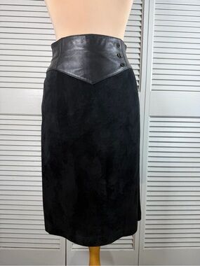Dana Brooke Black Suede Leather Midi Skirt Vintage Y2K Size 8